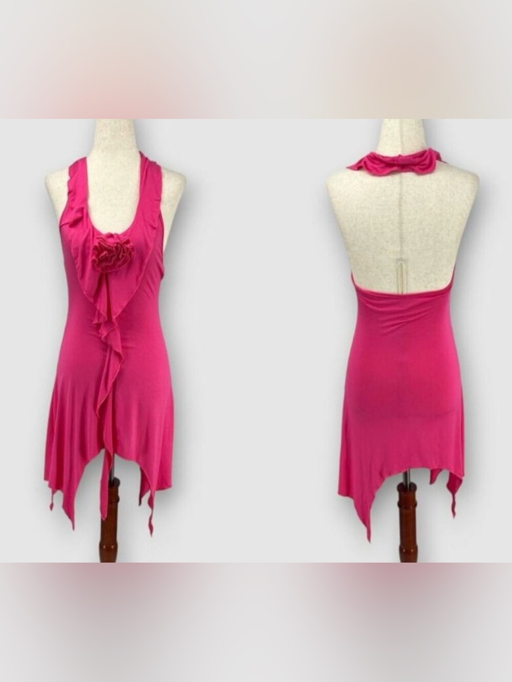 Y2k Hot Pink Halter Fairy Handkerchief Dress Size Small
